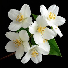 Fototapeta premium Close-up of a jasmine flower cluster against a black backdrop