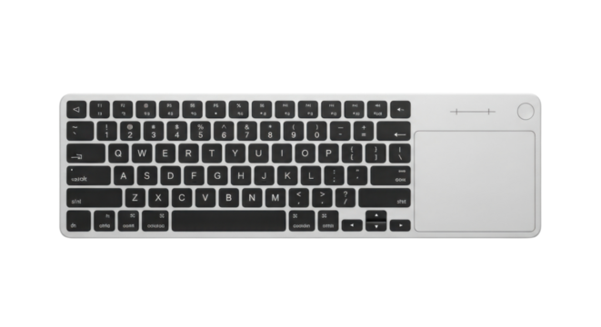 White keyboard with a trackpad, technology for work and home isolated PNG with Transparent Background