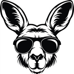 A bold kangaroo head is portrayed with cool sunglasses in striking monochrome