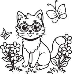 Playful Cartoon Kitten Outline
