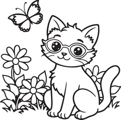 Playful Cartoon Kitten Outline
