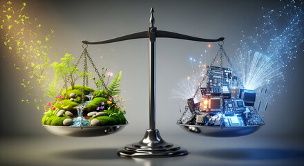 Balance of Nature and Technology &ndash; Conceptual Illustration of Sustainability and Innovation