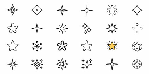 Naklejka premium Sparkle and shine with a collection of dazzling starburst and star icons, perfect for adding a touch of magic to your designs.