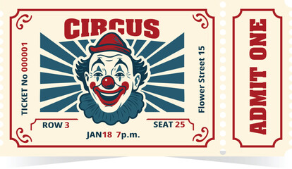 Vintage Circus Ticket with Clown Illustration	