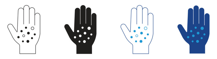 Hand rash icon set. Damaged skin icon , palm infected due to eczema bacterial infection cause itching hand skin symbol set. Vector illustration .