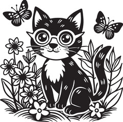 Playful Cartoon Kitten Outline
