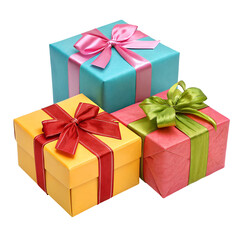 Obraz premium Three Wrapped Gift Boxes with Colorful Ribbons on Black Background presents