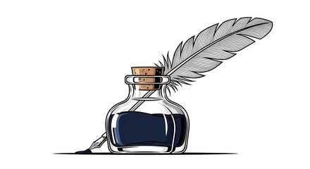 Inkwell and quill pen.