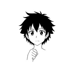 Black and white hot anime character line art illustration, stylish minimal outline drawing in clean style