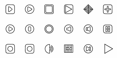 Modern minimalistic icon set for digital media playback controls including play pause stop volume and more essential navigation symbols