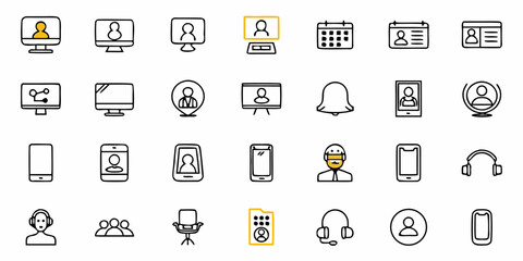 Fototapeta premium Modern business icons depicting communication, technology, and user profiles for digital presentations and web design projects