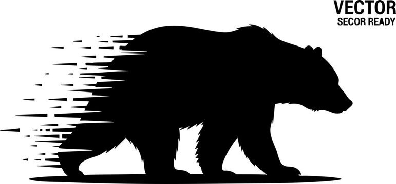 Dynamic black bear silhouette in motion, transforming into abstract streaks of speed and power, perfect for sports logos and adventure branding.