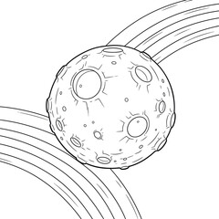 Detailed Moon with Craters and Curved Paths - Space and Astronomy Line Art Vector Illustration