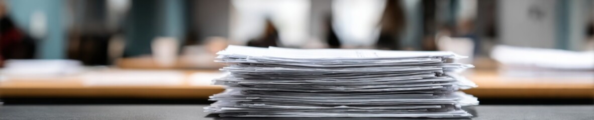 Obraz premium Professional Exam Admit Stack of Papers in Modern Classroom Authentic Education and Bureaucracy Concept for Corporate and Academic Marketing Content