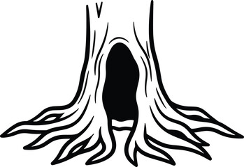 Vector Hollow tree trunk natural detail roots silhouette Illustrator