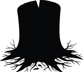 Vector Tree stump with roots dark silhouette Illustrator