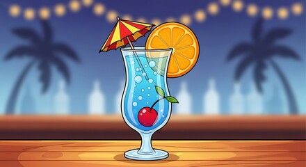 Blue cocktail at the bar.