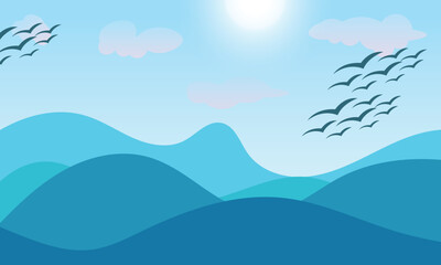 Blue Sky Ocean View Vector Art Illustration Scenery Background Landscape