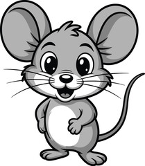 Charming cartoon mouse illustration with big ears and a cheerful expression