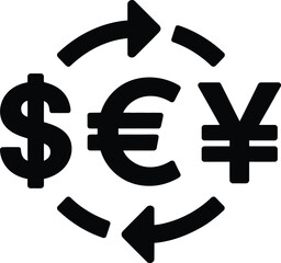 Fototapeta premium Global currency exchange symbol featuring dollar euro yen and arrows