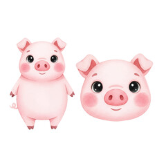 pig illustration fullbody and head