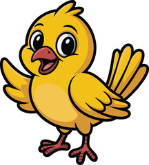 Cute cartoon yellow bird with big eyes and outstretched wing
