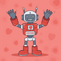 Futuristic Romantic Robot in love. Virtual Technology Assistant. Vector illustration. Avatar character mascot. Not AI