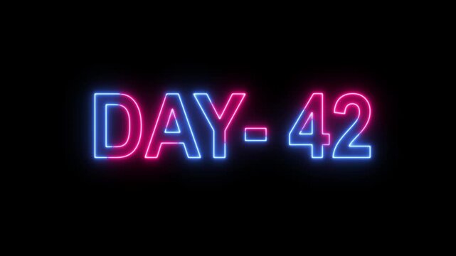 Glowing neon Day 42 text animation with blue and red font on a solid black background. This countdown video displays 'Day 42' centered perfectly in neon style.