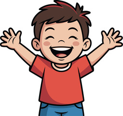 Joyful cartoon boy with arms raised expressing happiness and excitement
