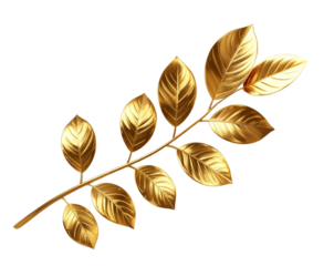  Decorative Golden Leafy Branch Sculpture – Isolated Transparent Background