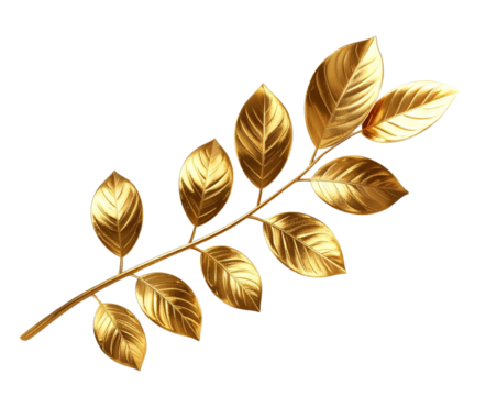  Decorative Golden Leafy Branch Sculpture – Isolated Transparent Background - Powered by Adobe