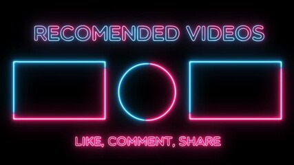 Animated end screen for youtube, with neon style and two colors. 