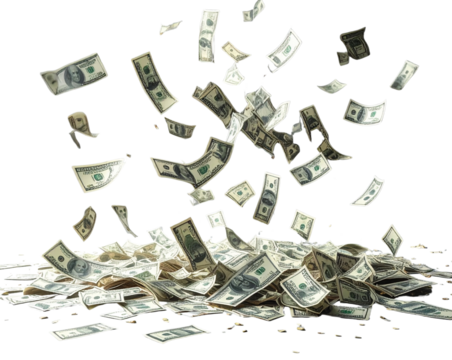 Money Rain of Hundred Dollar Banknotes – Transparent PNG