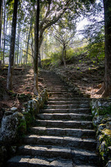 石の階段を登る