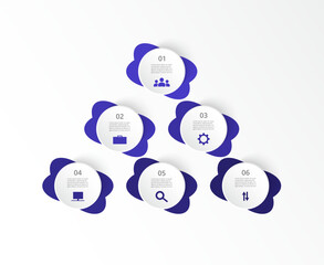 Step by step creative infographic template with 6 options, parts or processes.