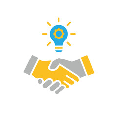 Collaboration icon. Management. Shaking hands and a light above. manager, success. flat design style.