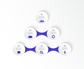 Step by step creative infographic template with 6 options, parts or processes.