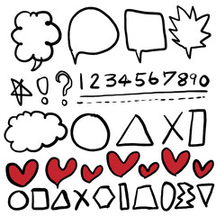 吹き出し、漫画、ハート、数字、図形