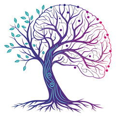 Obraz premium Tree of knowledge with brain and leaves