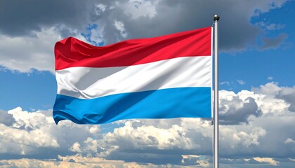 Luxembourg Flag Waving Proudly Against a Cloudy Sky A Symbol of National Identity