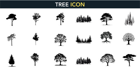 Palm tree silhouette outline set tropical side view, vector line drawing elements for architectural landscape design. Stroke illustration graphics on white background