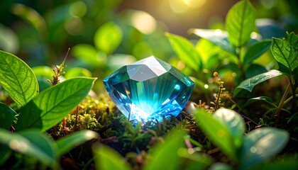 Gemstone in Green Foliage Illuminated by Natural Sunlight