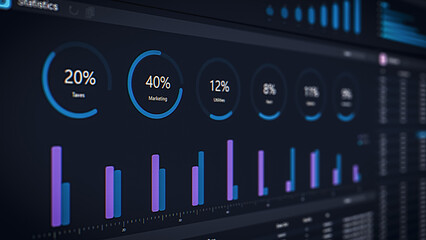 Interactive Business Management Software User Interface with Dynamic Charts and Analytics. Visualizing Financial Data, Strategy Optimization Tools, Intuitive and Effective Management Solution Template