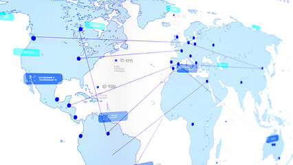 Logistics Software with World Map on a White Background with Points and Connections. System Optimizing Global Supply Chain Efficiency. Internet App Visualizing Routes, Tracking Shipments