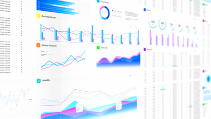 Online Business Management Dashboard Interface Displaying Sales Metrics, Revenue Trends and Growth Projections For Strategic Decision-Making. Computer Screen with Financial Report. White Theme