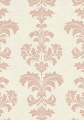 Pink damask pattern on beige paper