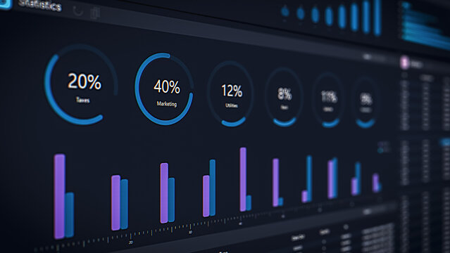 Interactive Business Management Software User Interface with Dynamic Charts and Analytics. Visualizing Financial Data, Strategy Optimization Tools, Intuitive and Effective Management Solution Template