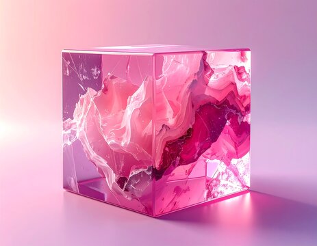 Pink crystalline cube - Powered by Adobe