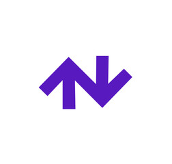 purple up and down arrows icon on white background	