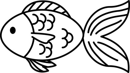 Fish in the Water Vector Illustration. Simple Outline Fish Coloring Page